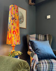 Botanical mustard velvet cone lampshade, extra tall lampshade