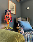 Botanical black velvet cone lampshade, extra tall lampshade