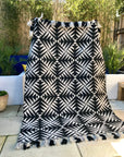Premium monochrome flat weave rug, handmade in India, pure wool, geometric design, neutral tones, large edge tassels, 170 x 240cm by Maria Starling Design at brixbailey.com