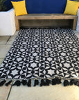 Premium monochrome flat weave rug, handmade in India, pure wool, geometric design, neutral tones, large edge tassels, 170x240cm by Maria Starling Design at brixbailey.com