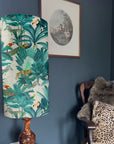 Jungle Velvet cylinder lampshade, in white, extra tall lampshade