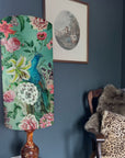 Peacock floral Velvet cylinder lampshade, extra tall lampshade, duck egg