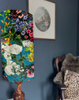 Teal flowers velvet cylinder lampshade, extra tall lampshade