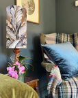 Tripura gold Leaves Velvet cylinder lampshade, extra tall lampshade