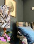 Tripura gold Leaves Velvet cylinder lampshade, extra tall lampshade