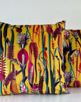 Botanical mustard velvet throw cushion