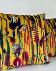 Botanical mustard velvet throw cushion