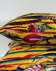 Botanical mustard velvet throw cushion
