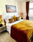 Botanical mustard velvet throw cushion