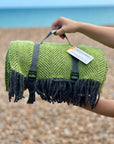 Zest Lime Green/Grey Herringbone Pure New Wool Picnic Rug