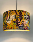 Mustard flowers velvet drum lampshade / ceiling shade with a white lining