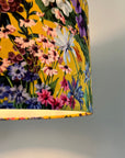 Mustard flowers velvet drum lampshade / ceiling shade with a white lining