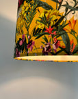 Mustard flowers velvet drum lampshade / ceiling shade with a white lining