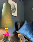 Olive Green Cotton Lampshade | Extra Tall Cone Light Shade | Bespoke Handmade UK