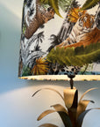 Tiger cheetah jungle velvet drum lampshade / ceiling shade, with a white lining