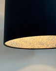 Black Velvet & William Morris Blue Willow Leaves Double Sided Drum Lampshade | Handmade Ceiling Light Shade | Bespoke UK