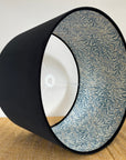 Black Velvet & William Morris Blue Willow Leaves Double Sided Drum Lampshade | Handmade Ceiling Light Shade | Bespoke UK