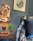 Peacock butterfly velvet in black, drum lampshade/ ceiling shade, with a white lining