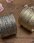 Hammered Gold/Silver Finish Stack Cuff – Adjustable Brass Bangles Set.
