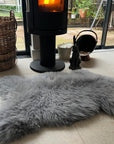 Luxury British sheepskin rug in slate grey, premium soft fur, handcrafted hygge Nordic decor, best-selling home accessory by Wildash London at brixbailey.com