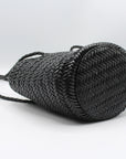 Carmel - Hand Woven Top Grain Leather Bucket Bag Black
