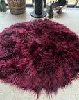 Luxury Bordeaux Icelandic Sheepskin Round Rug, Handcrafted Premium 140cm Sheepskin Rug, Stylish Burgundy Throw for Home Decor by Wildash London at brixbailey.com