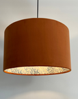 Burnt Orange Velvet & William Morris Blue Willow Leaves Double Sided Drum Lampshade | Handmade Ceiling Light Shade | Bespoke UK