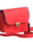 Large Natural Leather Saddle Bag in Red