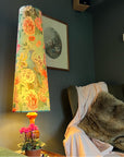 Peacock, floral velvet cone lampshade, in duck egg, extra tall