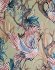 Crane Birds Velvet Lampshade | Extra Tall Cylinder Ceiling Light Shade | Bespoke Handmade UK