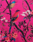 Hot Pink Birds Velvet Lampshade | Extra Tall Cylinder Ceiling Light Shade | Bespoke Handmade UK