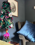 Botanical, geometric black velvet cone lampshade, extra tall lampshade