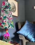 Botanical, geometric white velvet cone lampshade, extra tall lampshade