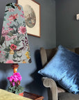 Butterfly, floral velvet cone lampshade, in duck egg, extra tall lampshade