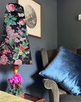 Butterfly, floral velvet cone lampshade, in black, extra tall lampshade
