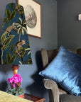 Jungle monkey cotton cone lampshade, in teal, extra tall lampshade