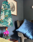 Jungle velvet cone lampshade, in white, extra tall lampshade