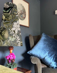 Peacock, butterfly velvet cone lampshade, in grey, extra tall lampshade