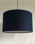 Navy linen drum lampshade/ ceiling shade with a white lining