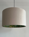 Cream Velvet & Leaves Double Sided Drum Lampshade | Handmade Ceiling Light Shade | Bespoke UK