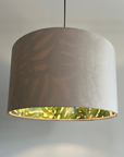 Cream Velvet & Leaves Double Sided Drum Lampshade | Handmade Ceiling Light Shade | Bespoke UK