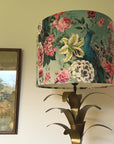 Peacock floral velvet in duck-egg, drum lampshade / ceiling shade, with a white lining