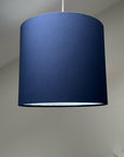 Navy cotton drum lampshade/ ceiling shade with a white lining