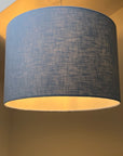 Light blue linen drum lampshade/ ceiling shade with a white lining