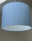 Light blue linen drum lampshade/ ceiling shade with a white lining