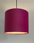 Hot Pink Velvet & William Morris Blue Willow Leaves Double Sided Drum Lampshade | Handmade Ceiling Light Shade | Bespoke UK