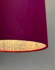 Hot Pink Velvet & William Morris Blue Willow Leaves Double Sided Drum Lampshade | Handmade Ceiling Light Shade | Bespoke UK