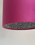 Hot Pink Velvet & William Morris Blue Willow Leaves Double Sided Drum Lampshade | Handmade Ceiling Light Shade | Bespoke UK
