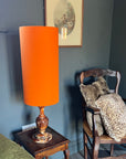 Bright Orange Cotton Lampshade | Extra Tall Cylinder Ceiling Light Shade | Bespoke Handmade UK