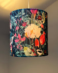 Botanical geometric black velvet lampshade / ceiling shade, with a white lining